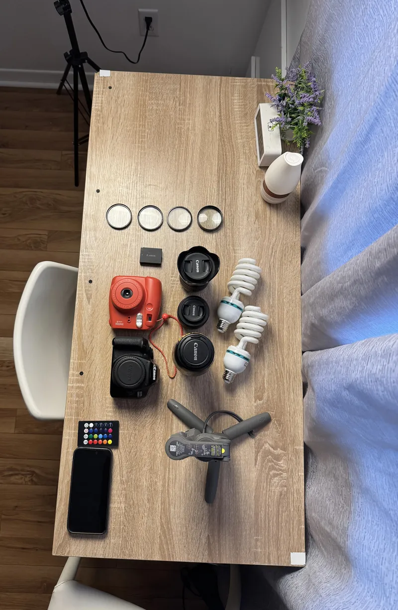 Photography gear: Canon cameras, lenses and an Instax camera